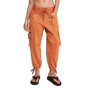 Free People Cargo Joggers Womens Small Orange High Rise Semi Charmed Boho Casual